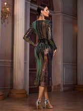 Plunging V-Neck Long Sleeve Sequin Bodycon Midi Dress